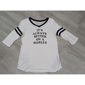 Harley-Davidson Shirt Womens Small White 3/4 Sleeve V Neck Graphic Tee Biker